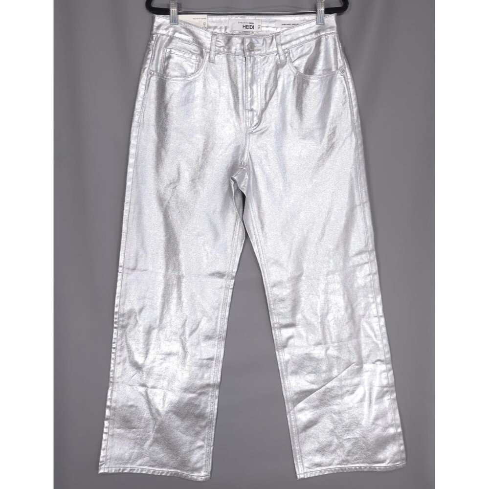 DYNAMITE DENIM HEIDI New Silver Metallic Jambe Large Wide Leg Jeans Size 12 31W‎